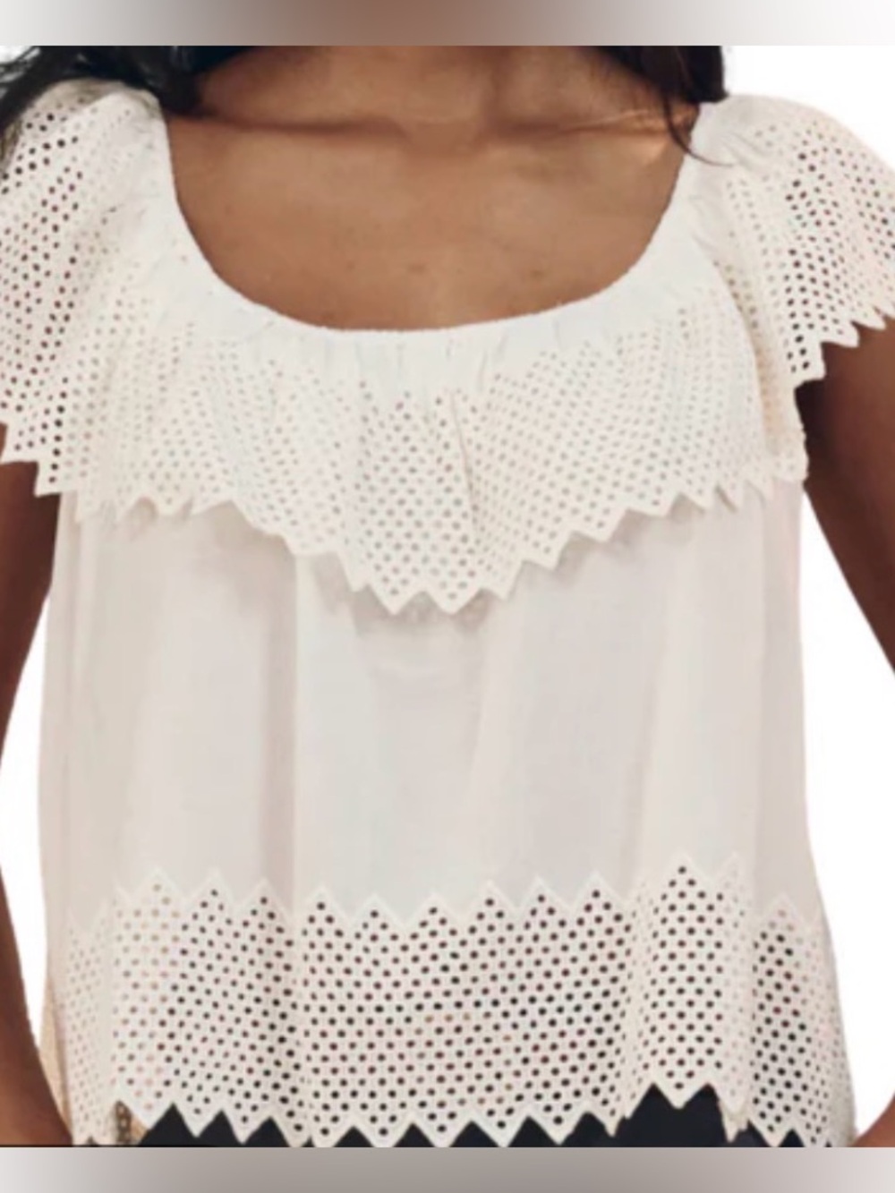 THE GREAT. White Eyelet Off-Shoulder Camisole